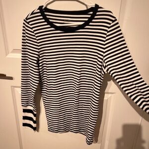 NWOT Crew Perfect Tee long sleeve navy white varied stripe XL